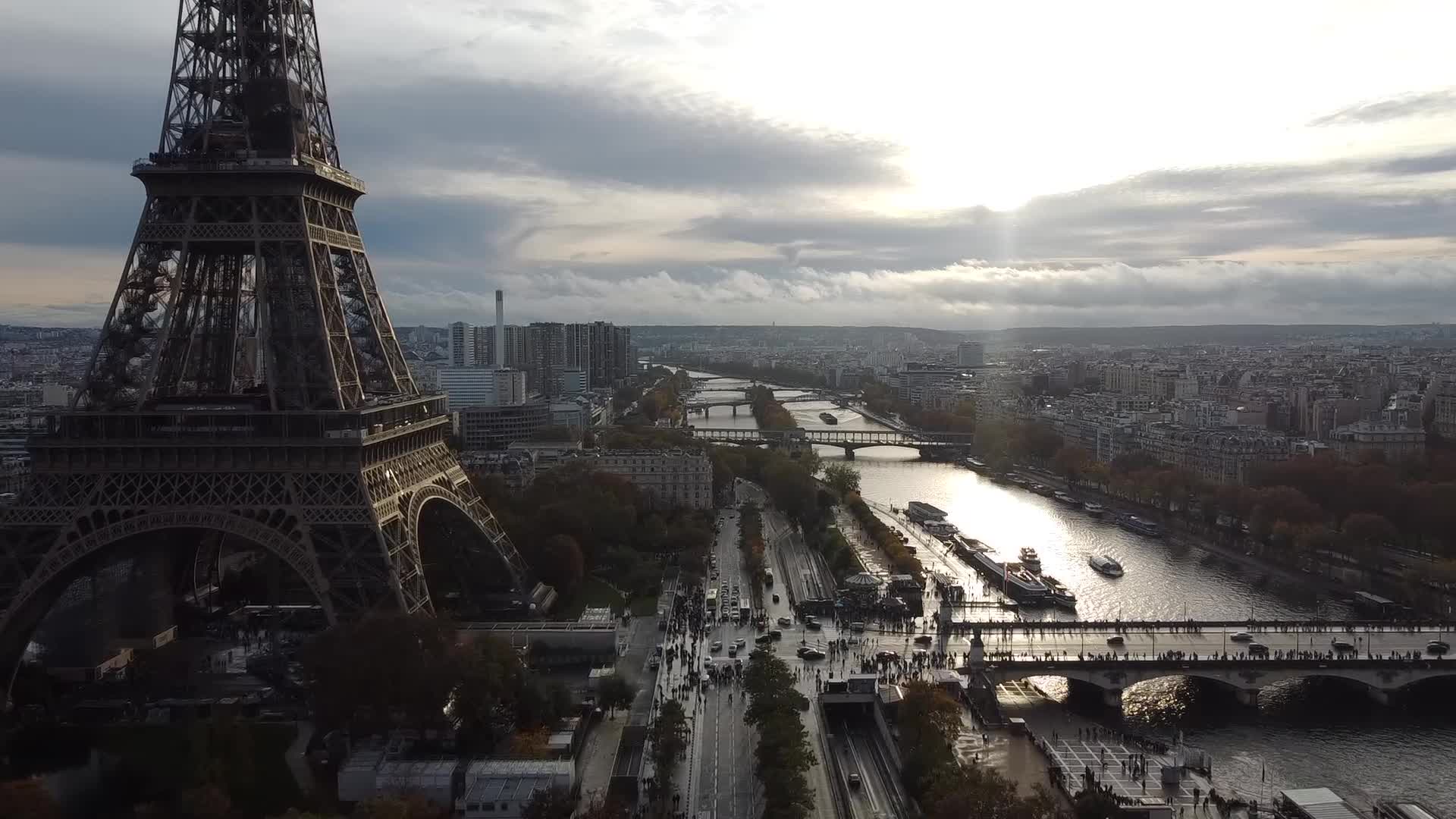 Paris France from above, Eiffel Tower drone panorama, autumn 2021