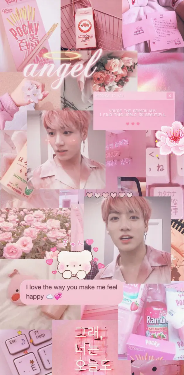 A collage of images of Jimin and pink aesthetic - Jungkook