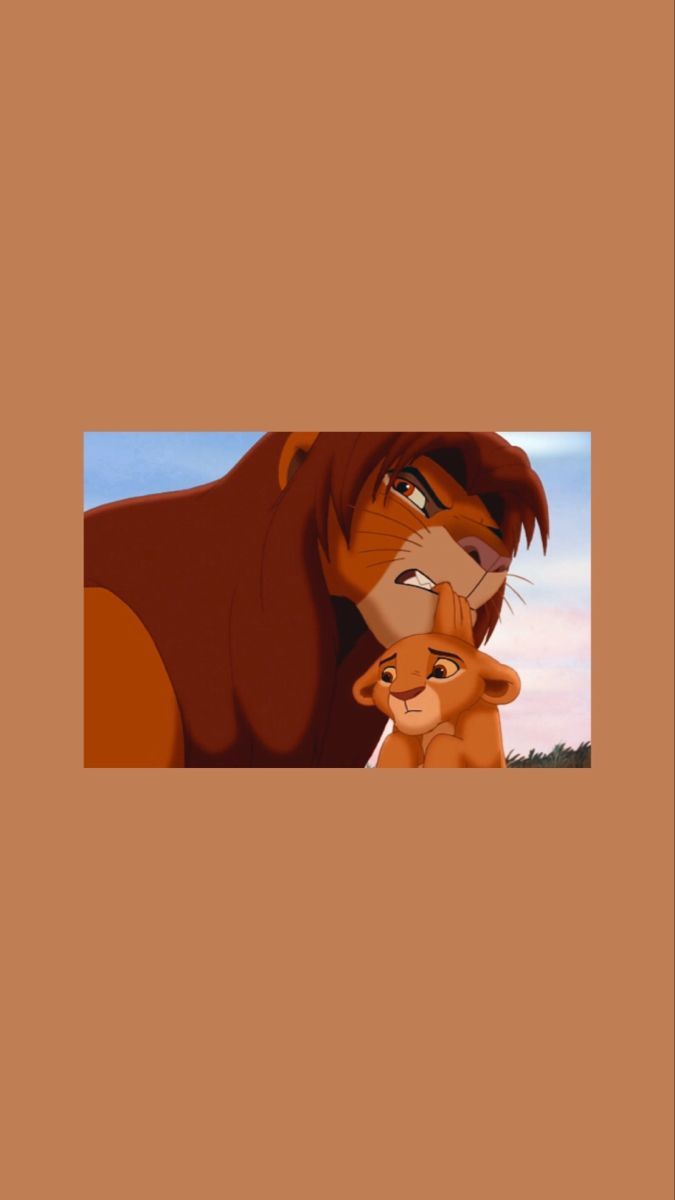 The lion king and his cub are shown in a brown background - The Lion King