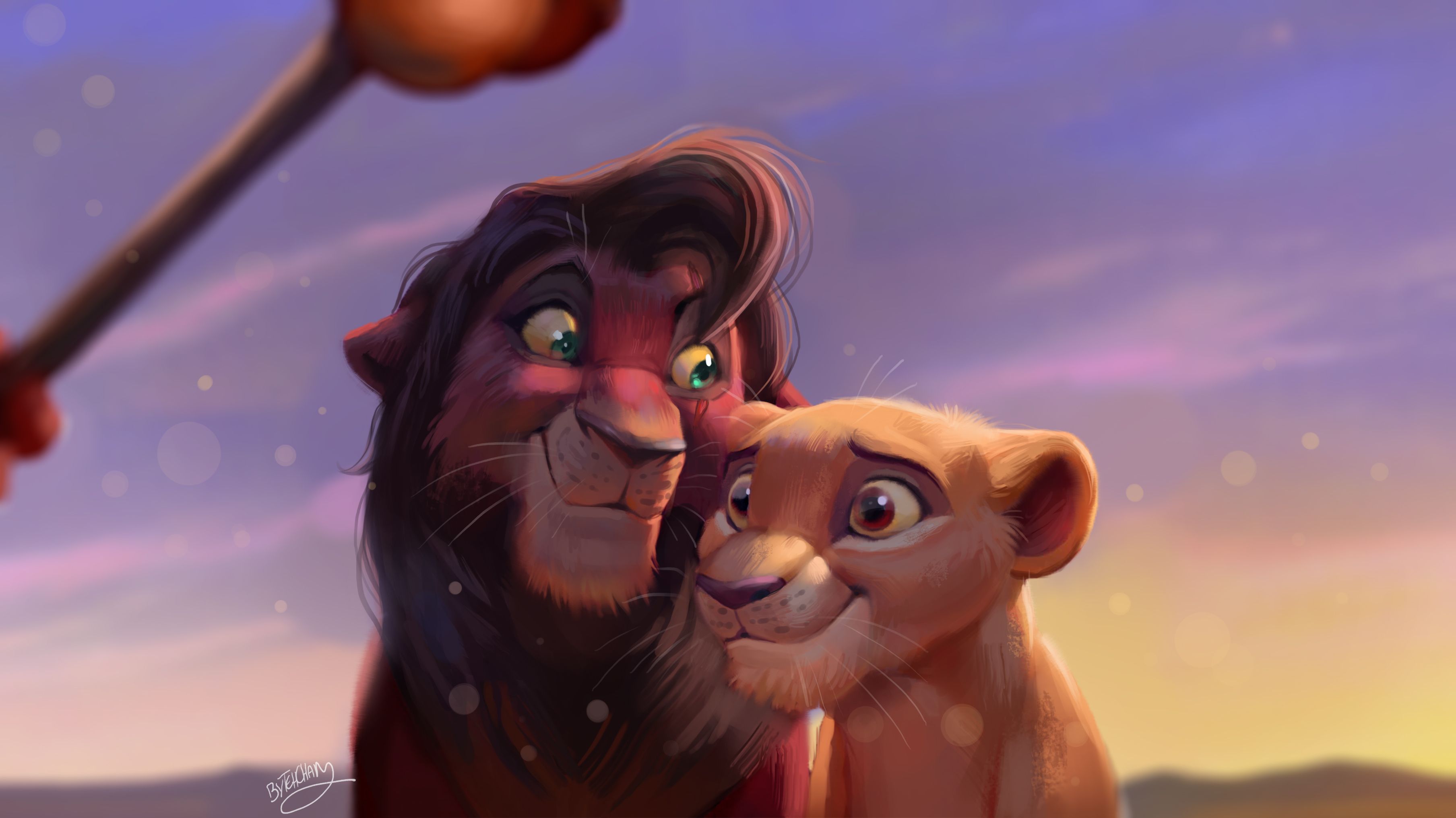 A lion and cub are looking at each other - The Lion King