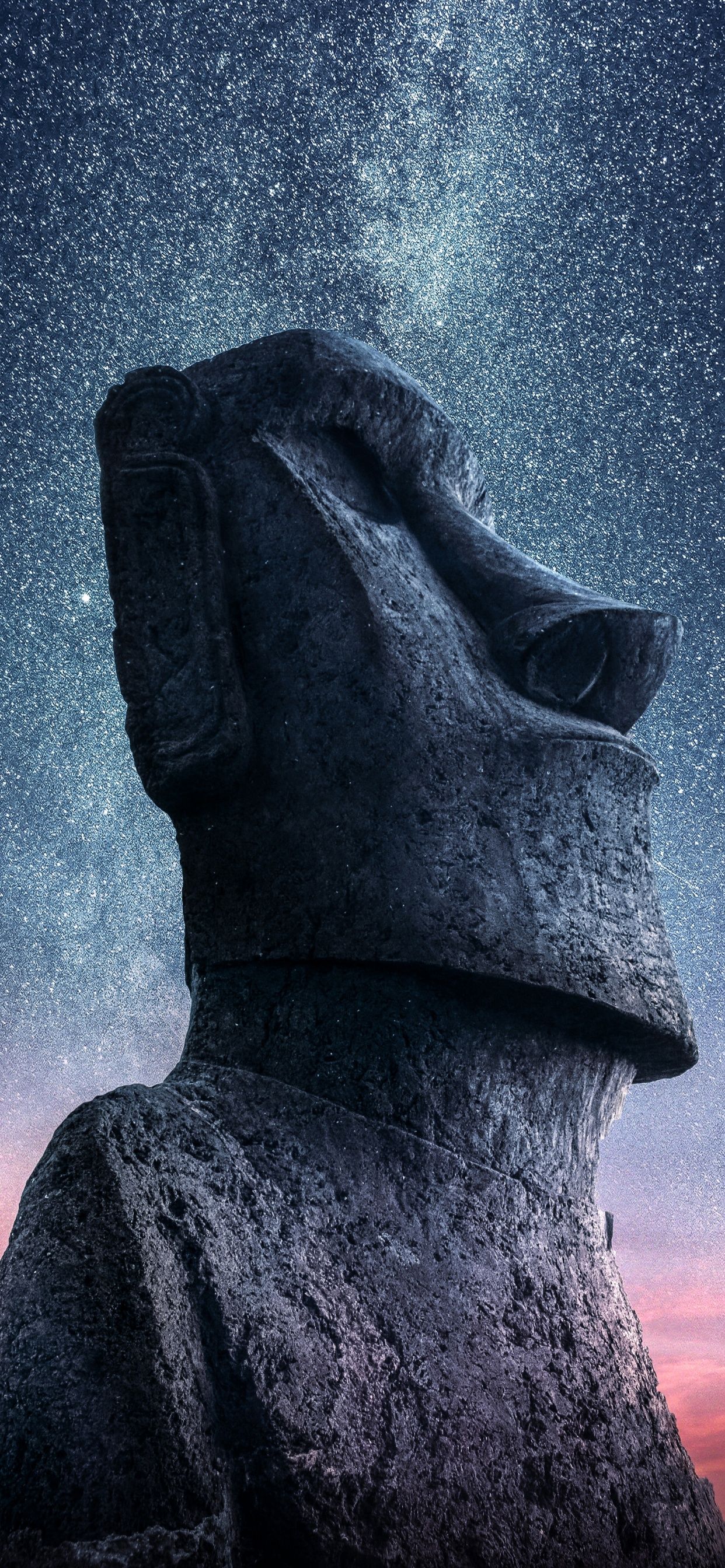 IPhone wallpaper of a moai statue under a starry sky - Statue