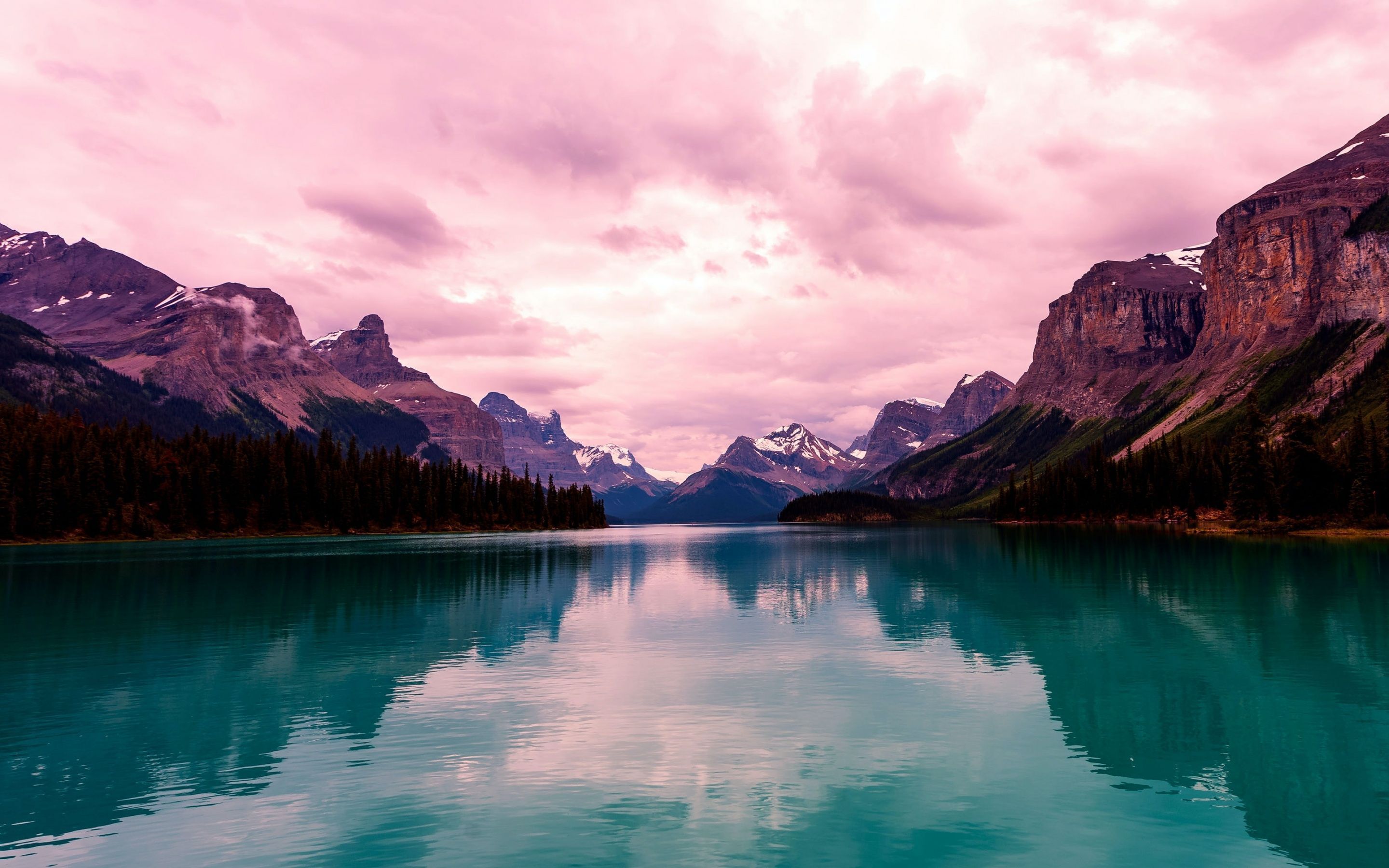Maligne Lake Wallpaper 4K, Aesthetic, Canada, Purple sky