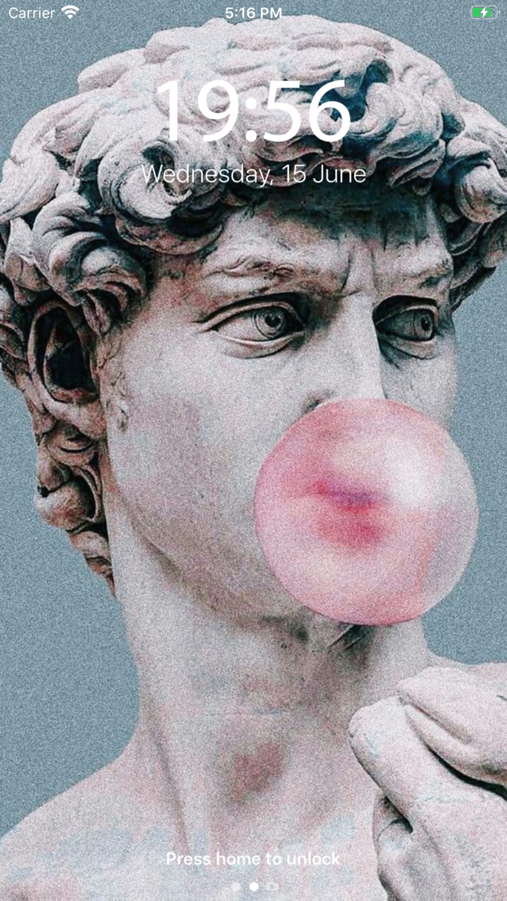 An aesthetic wallpaper of a statue blowing a bubble gum. - Statue