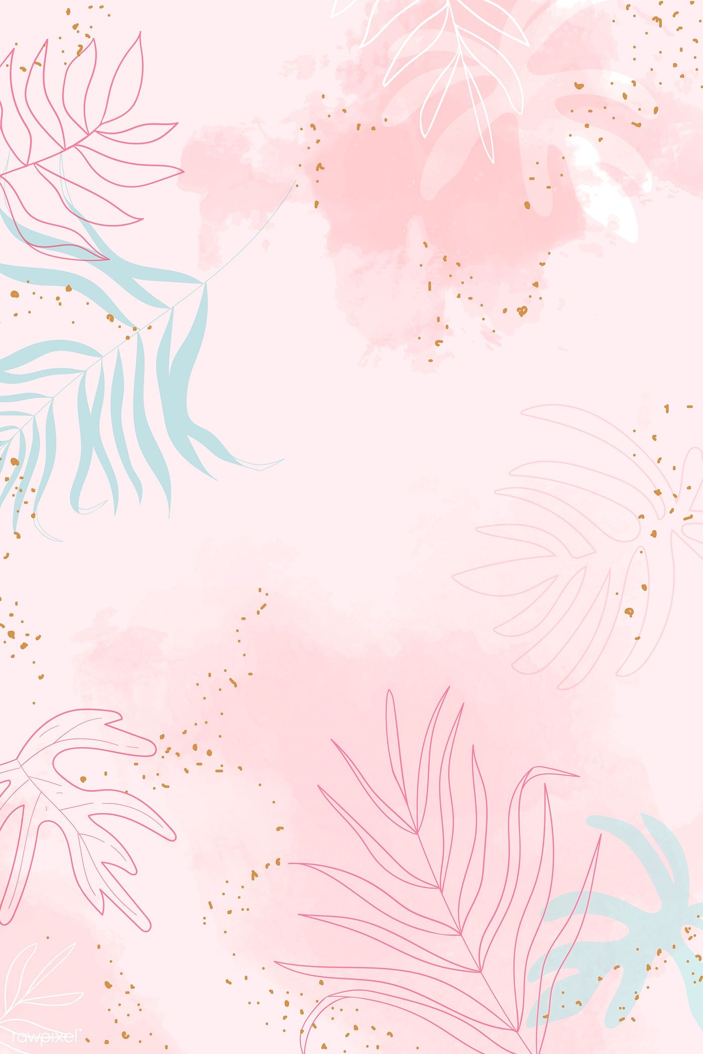 Download premium vector of Pink and blue tropical leaves on a - Watercolor