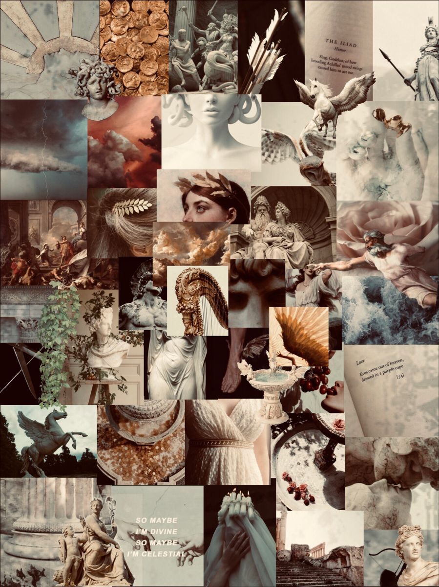 Aesthetic collage of black and white images of women, nature, and art. - Greek mythology