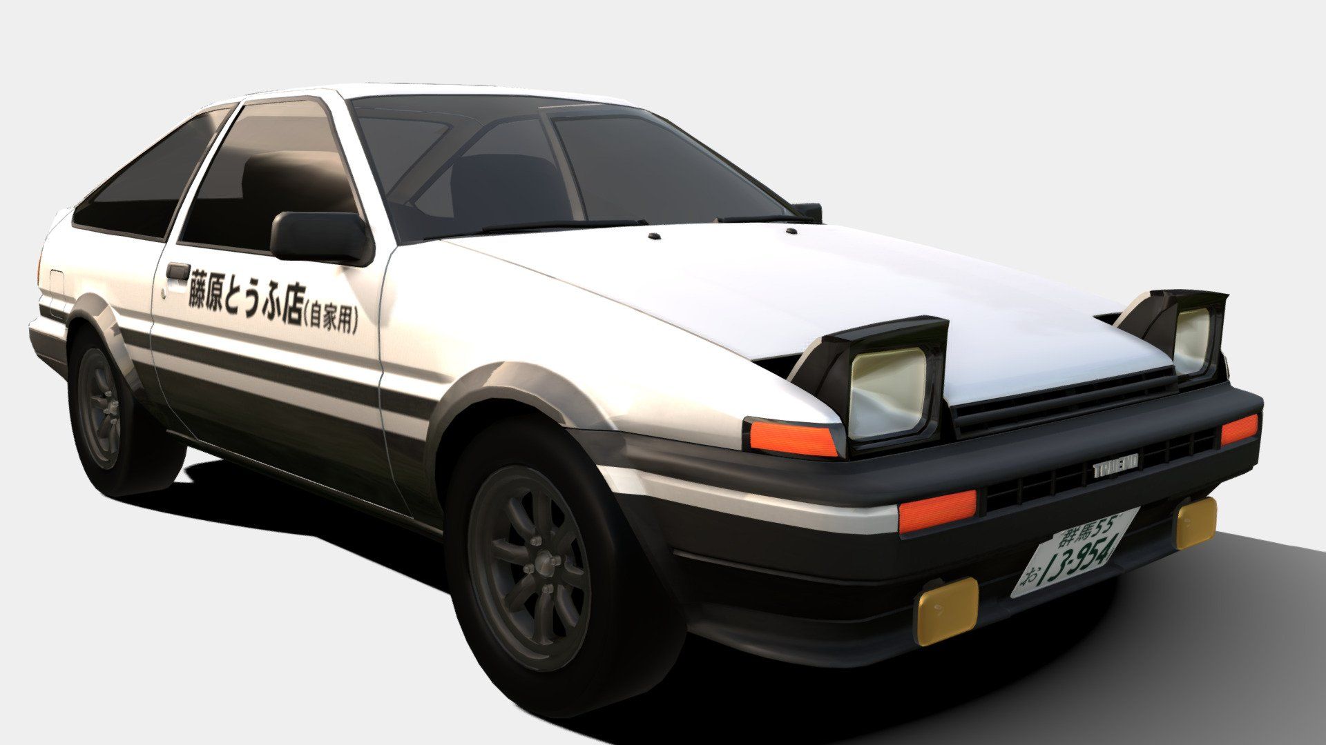 Toyota Sprinter Trueno (AE86) from the Initial D anime series, white with black roof and black wheels - Toyota AE86