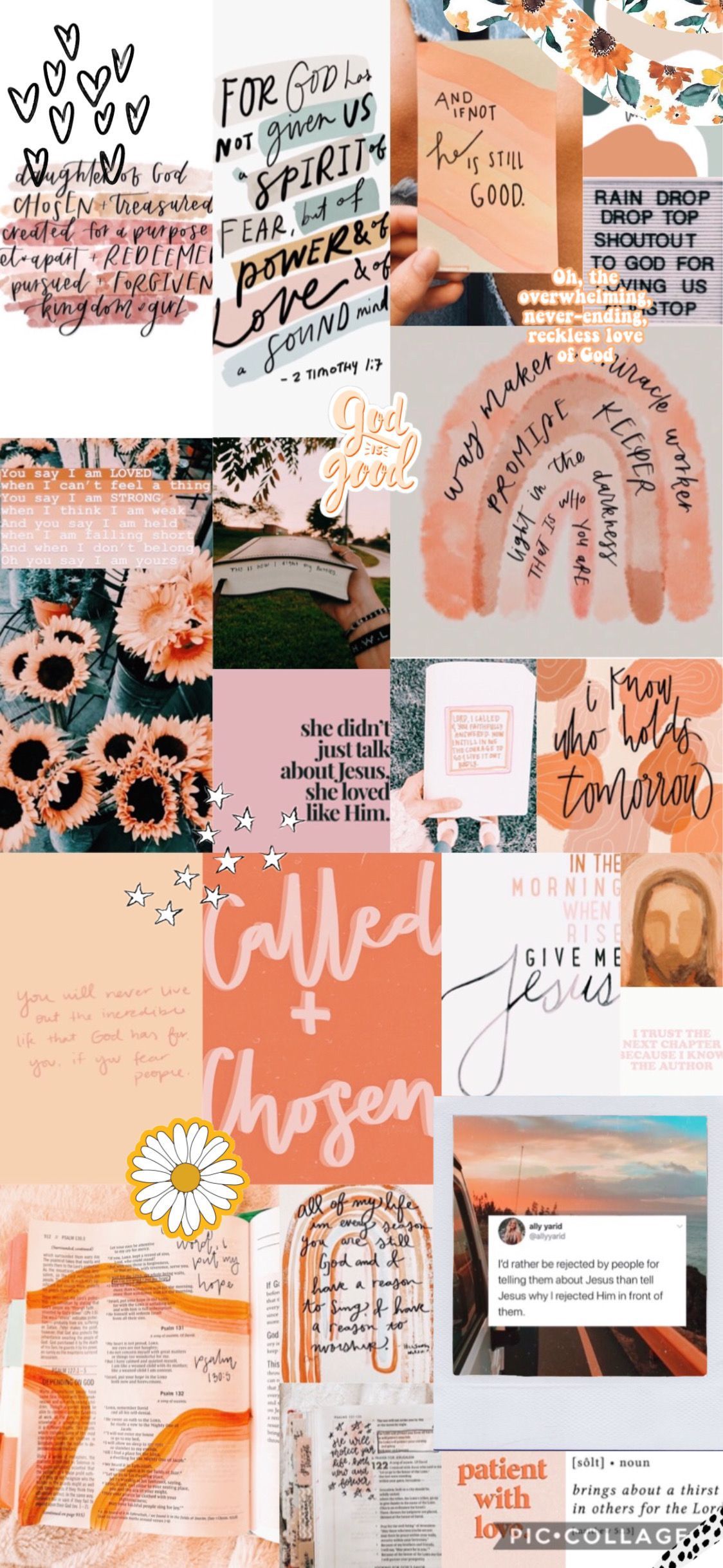 Aesthetic collage of peach and orange colored images with motivational quotes. - Christian iPhone