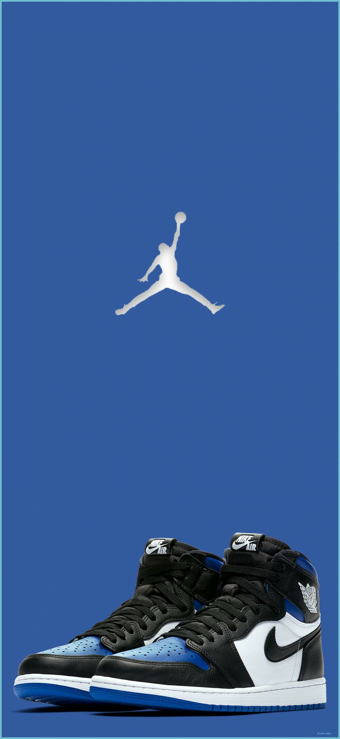 A pair of black and blue Nike Air Jordan sneakers with the iconic Nike logo in the background. - Air Jordan