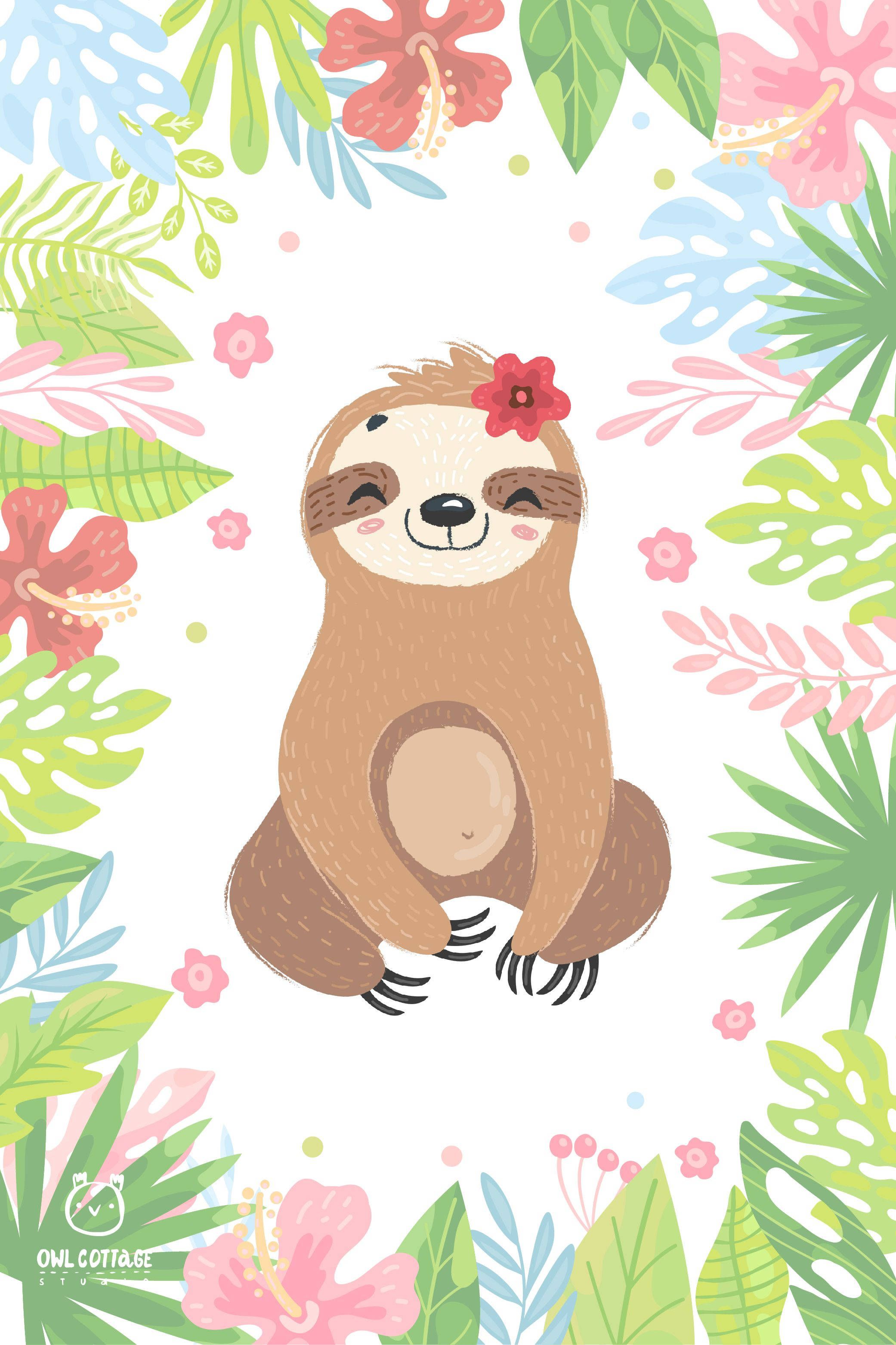 Download Baby Sloth With A Flower Wallpaper