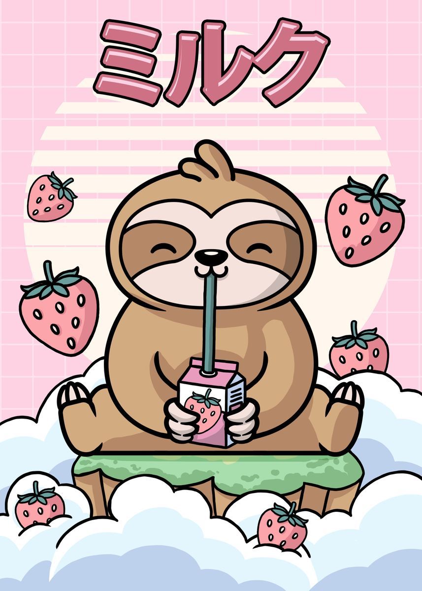 Sloth Strawberry Milk' Poster