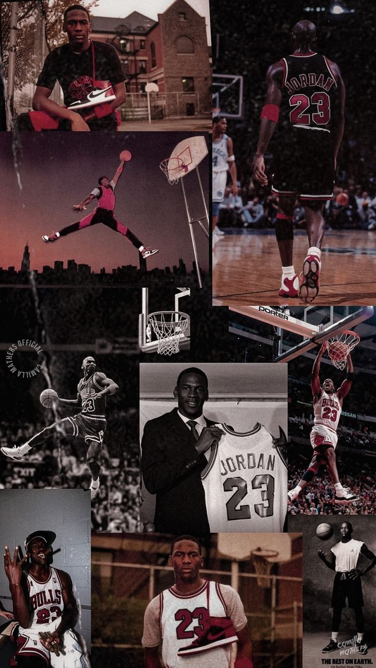 Collage of Michael Jordan's career as a basketball player. - Air Jordan, Michael Jordan