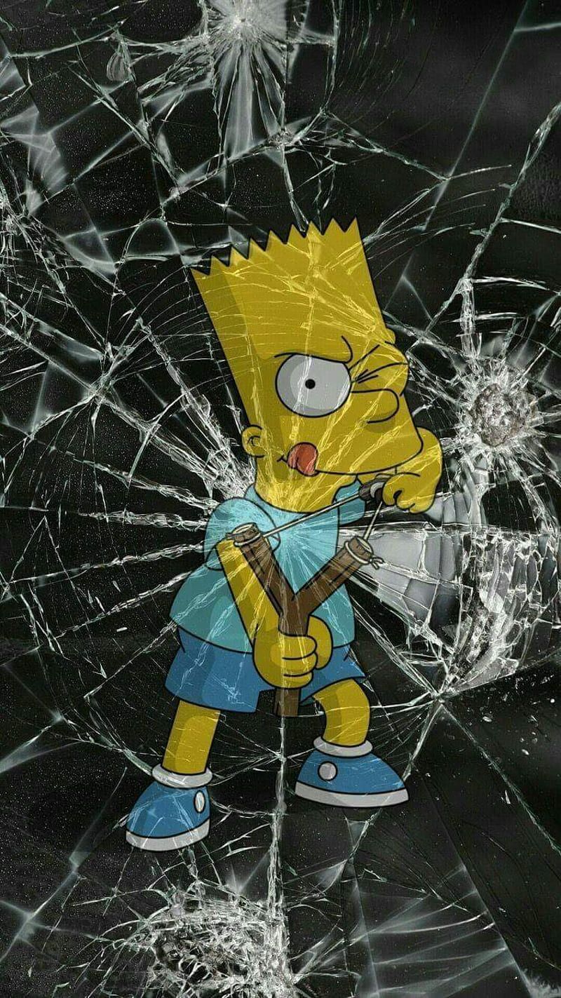 Bart Simpson, broken, glass, vidro, HD phone wallpaper