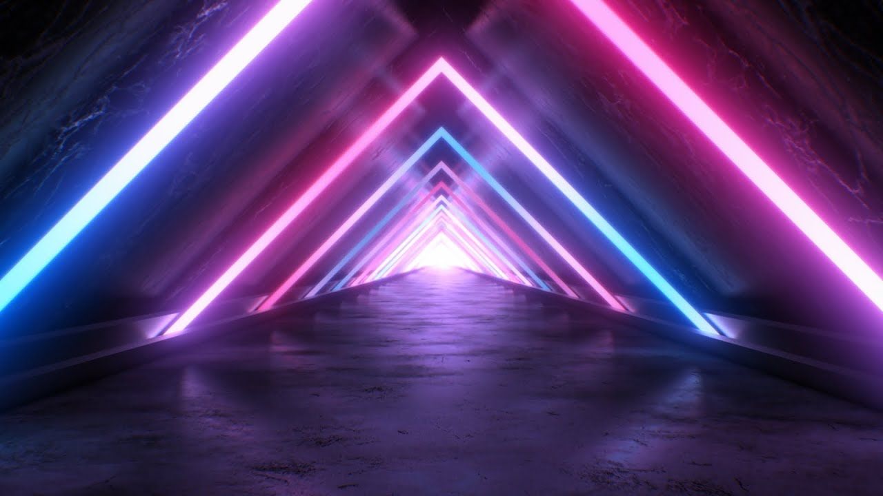 Abstract Neon Triangle Tunnel and Aesthetic Pink Blue Glow Reflection 4K DJ Visuals Loop Background