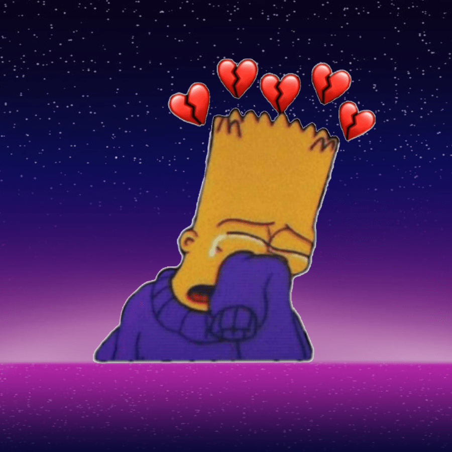 A purple Bart Simpson wallpaper with a galaxy background and red broken hearts coming out of his head. - Bart Simpson