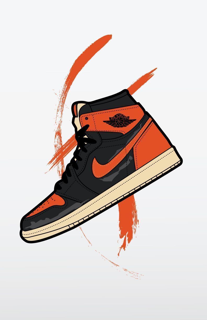 An illustration of a black and orange Nike Jordan shoe - Air Jordan, Air Jordan 1