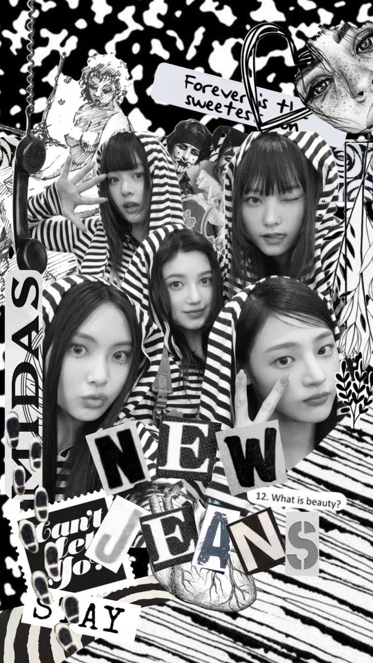 Black and white photo of the members of New Jeans - Internetcore, NewJeans