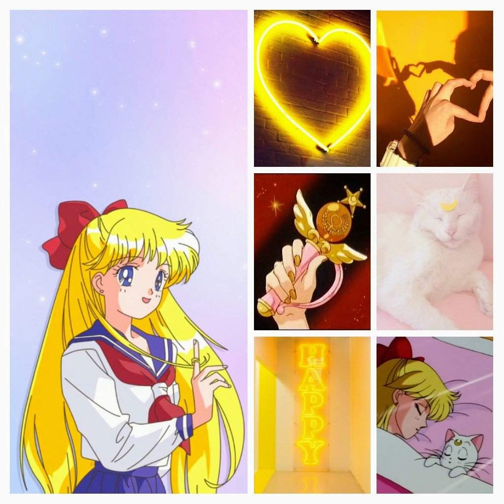 A collage of images of Sailor Moon, Luna the cat, and a neon heart. - Sailor Venus, Venus