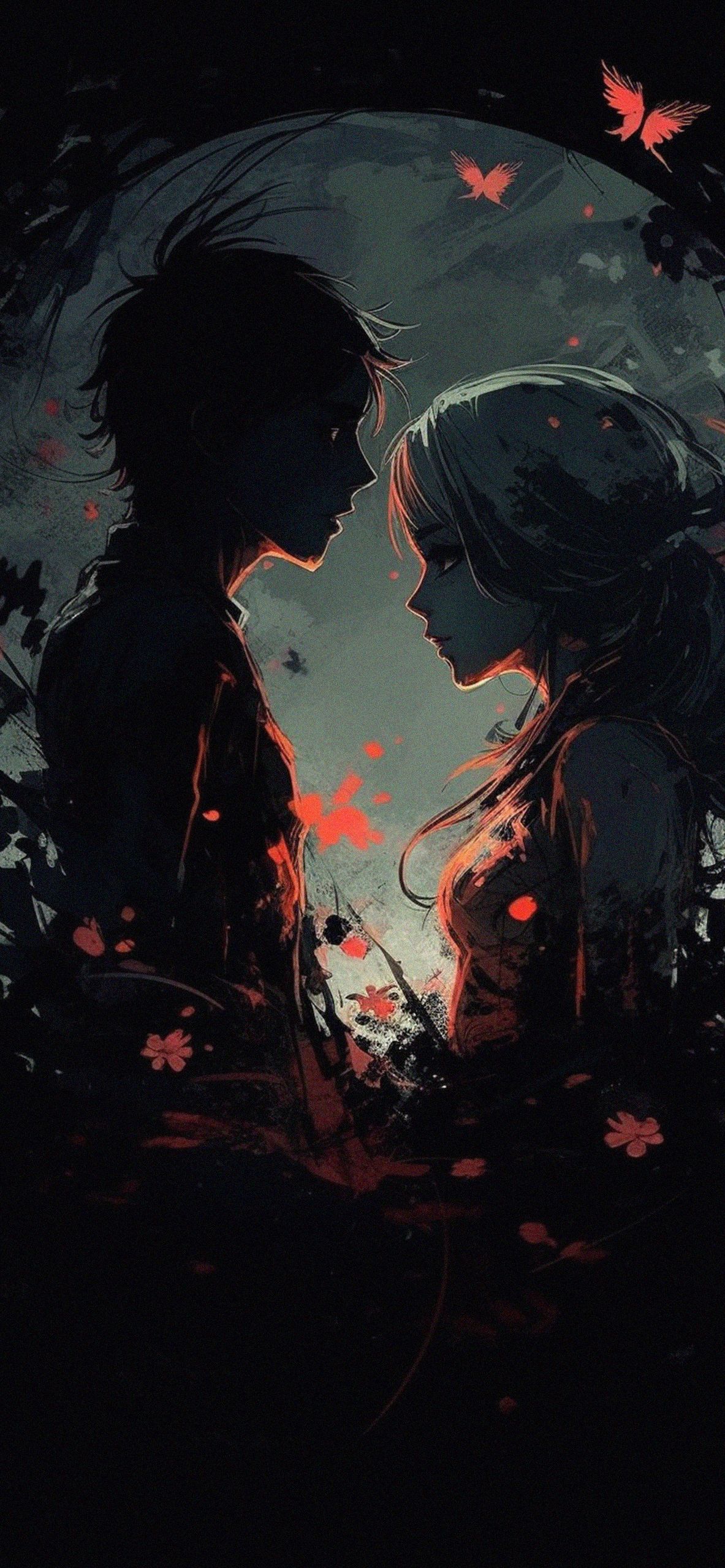 Lovers & Moon Dark Anime Wallpaper