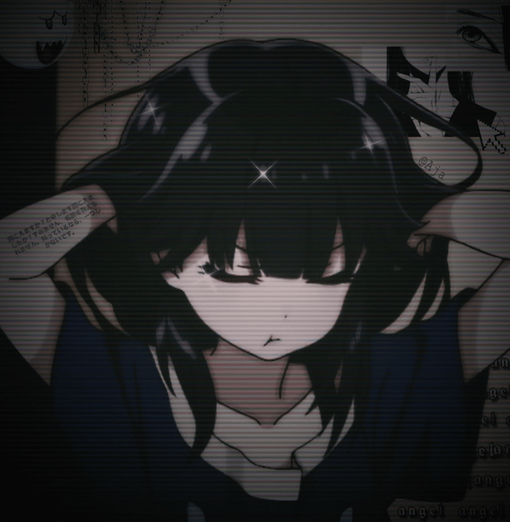 A girl with black hair and a black vest. - Dark anime