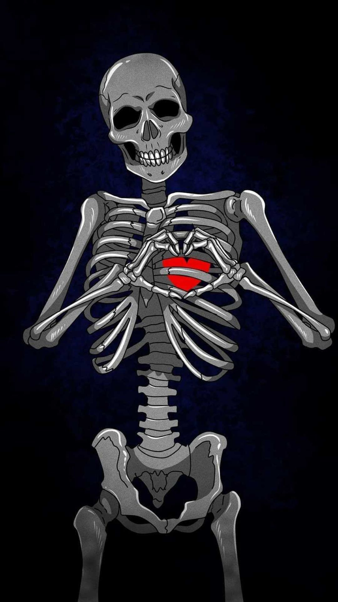 IPhone wallpaper with a skeleton holding a red heart. - Anatomy, skeleton