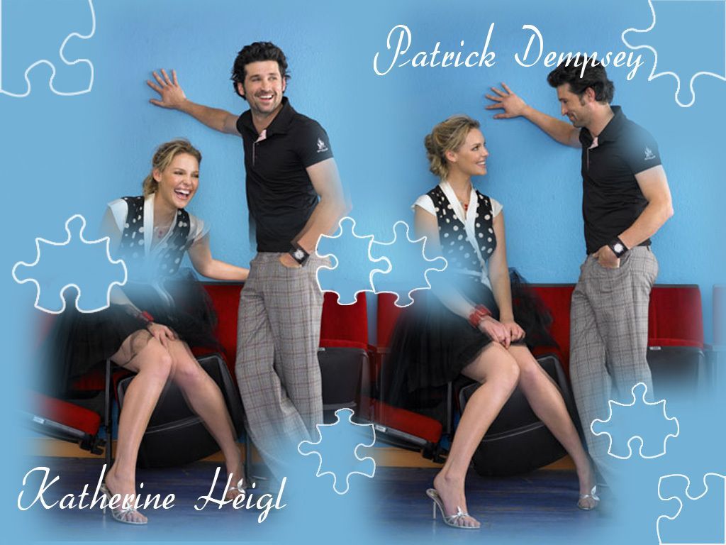 Patrick Dempsey and Katherine Heigl in a collage of puzzle pieces - Grey's Anatomy