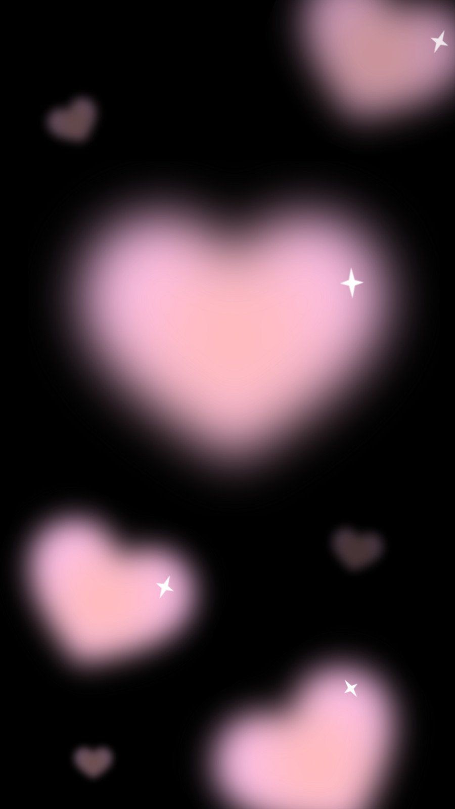 Pink hearts and stars on a black background - Blurry, pink heart
