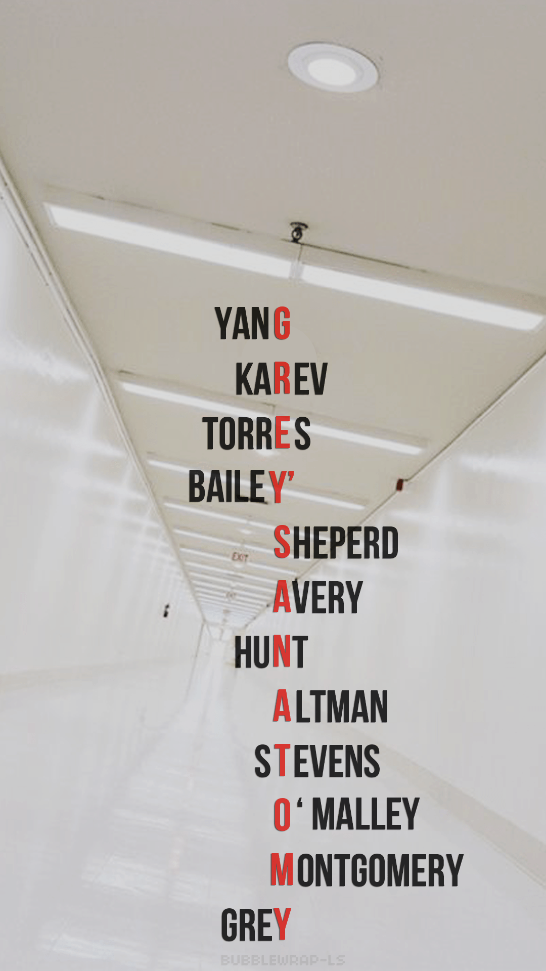A poster with many names on it - Grey's Anatomy