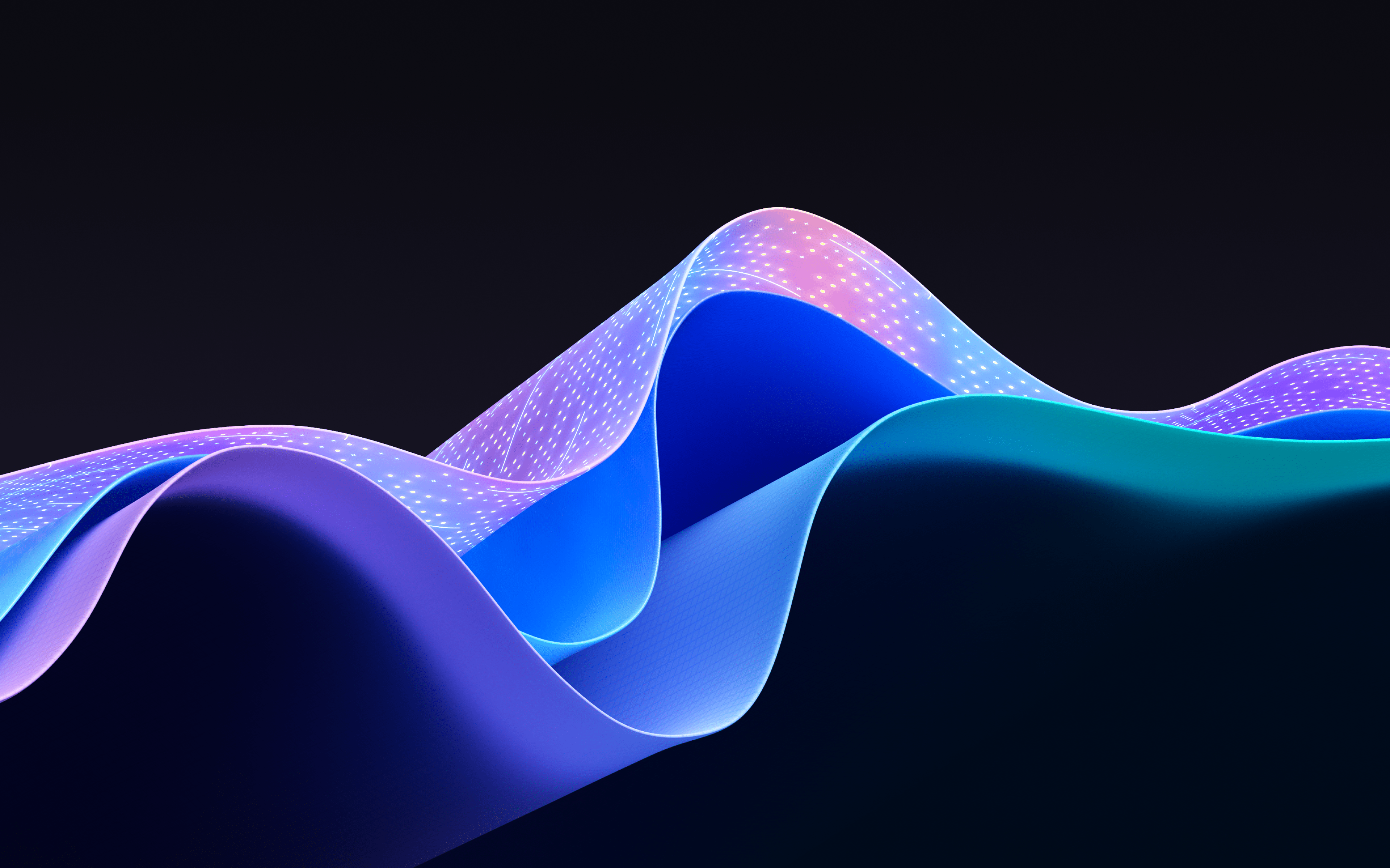 A wave of blue and purple lights on a black background - Windows 11