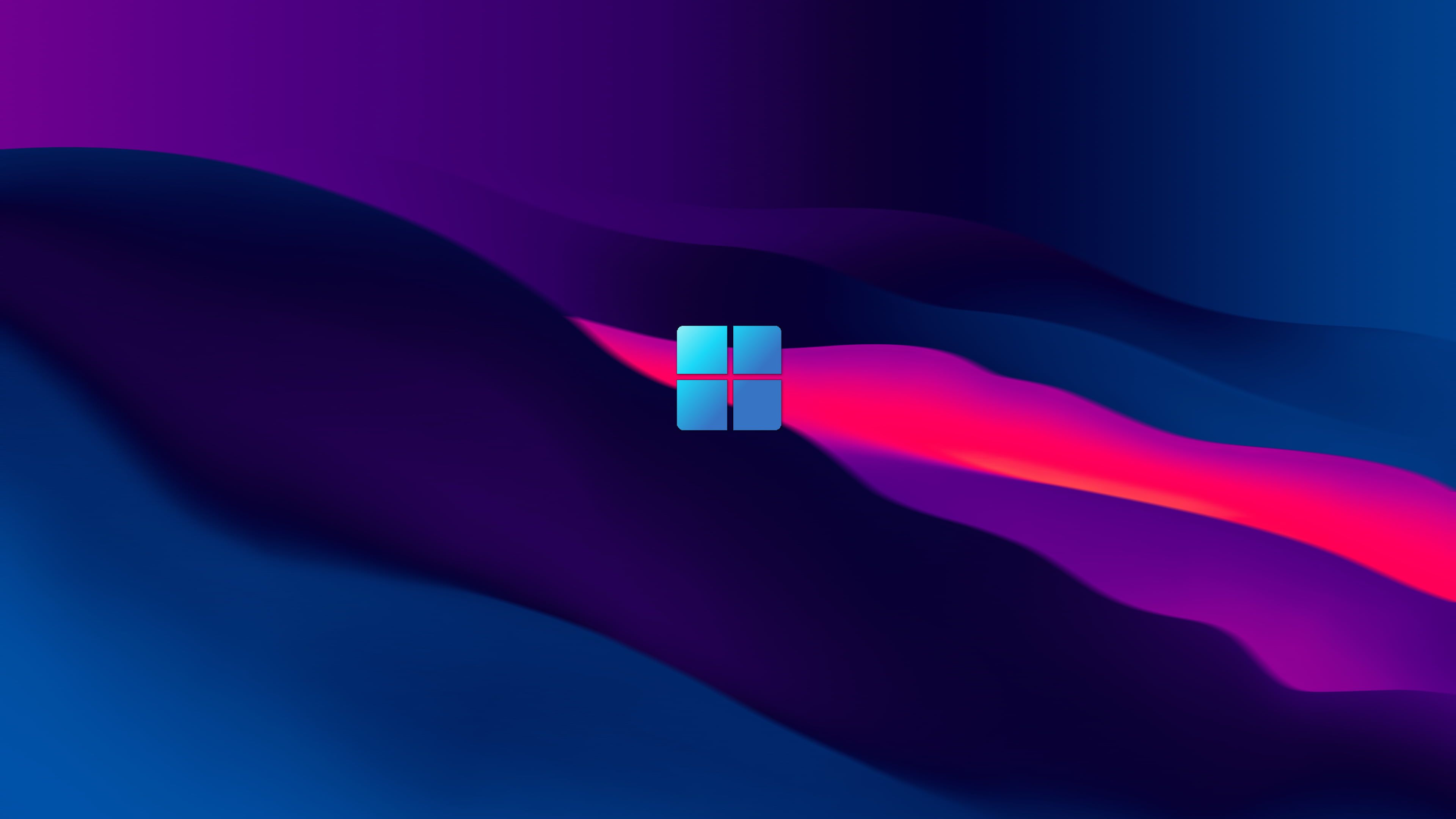 Windows 10 wallpaper 3D with dark blue, purple and pink colors, with the Windows logo in the middle - Windows 11