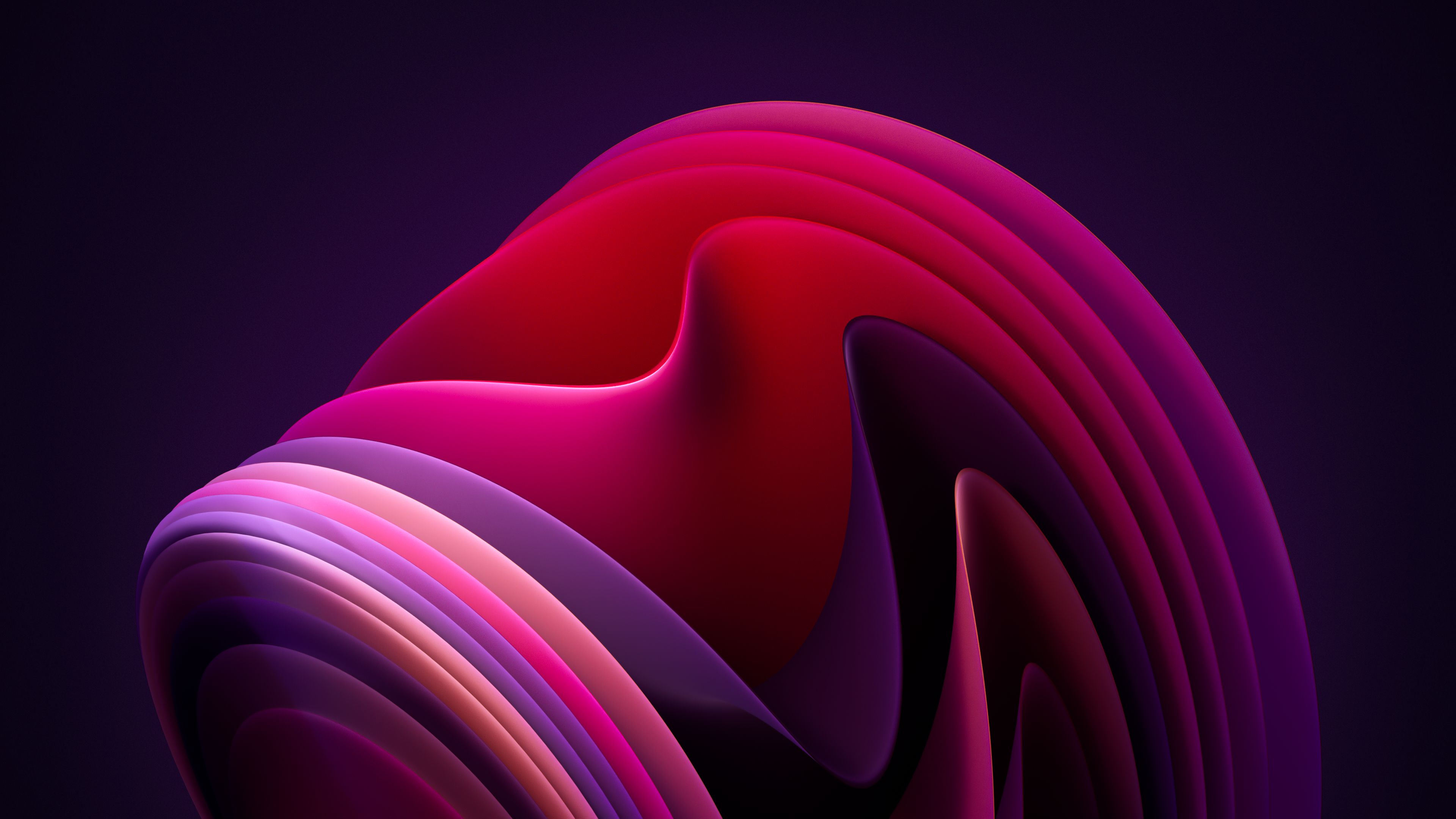 A 3D image of a pink and purple abstract piece on a black background - Windows 11