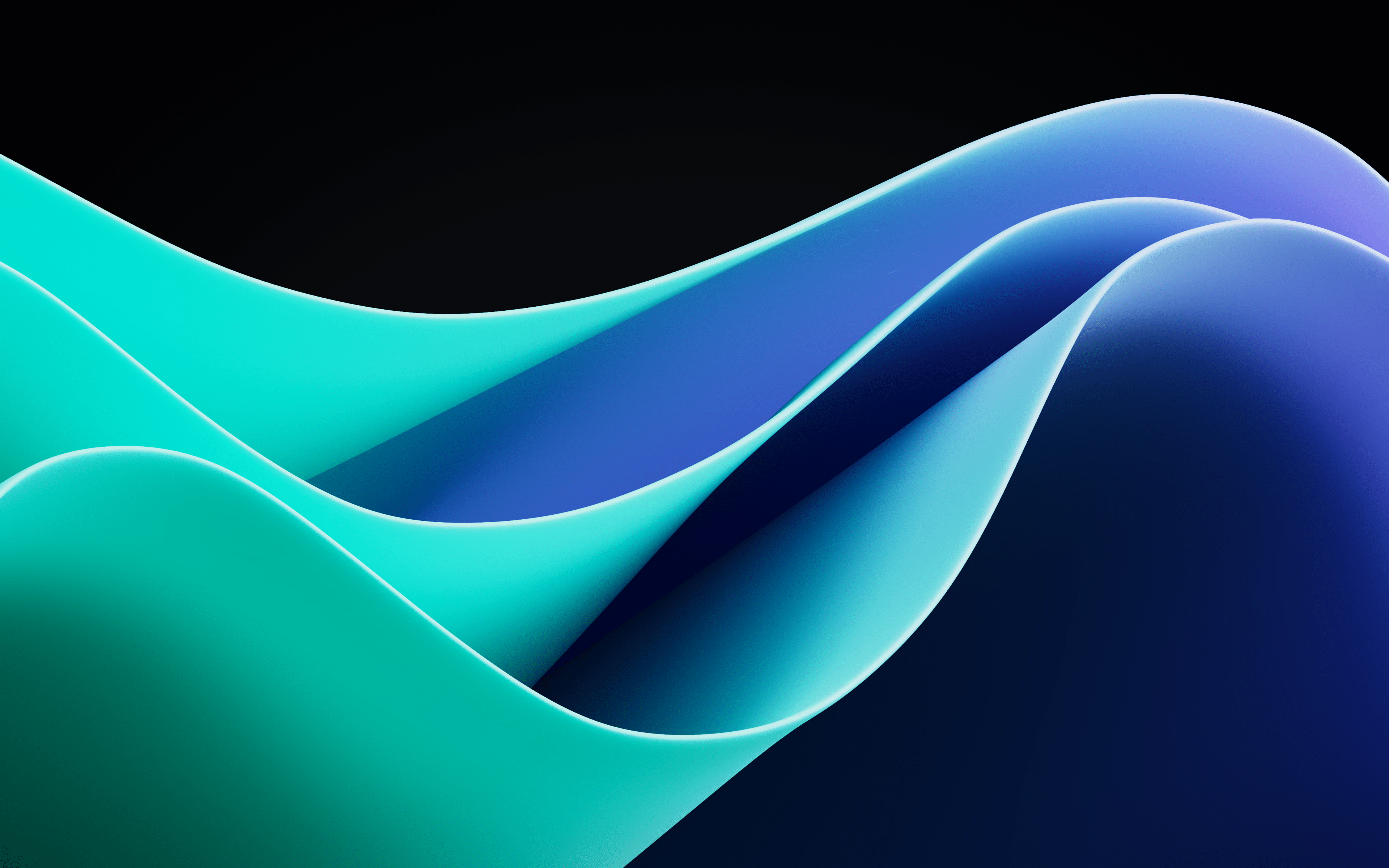 A 3D image of blue and green waves - Windows 11