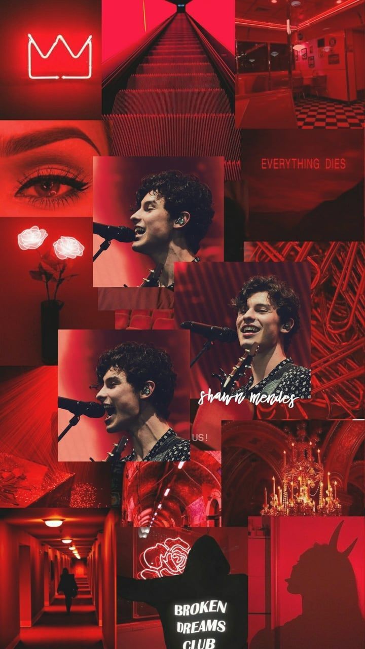 A collage of pictures with red and black - Shawn Mendes