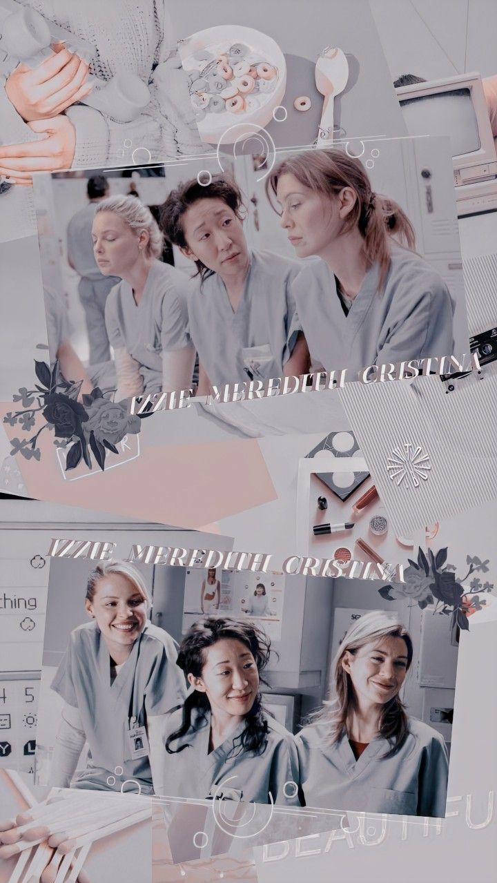 A collage of pictures with women in scrubs - Grey's Anatomy
