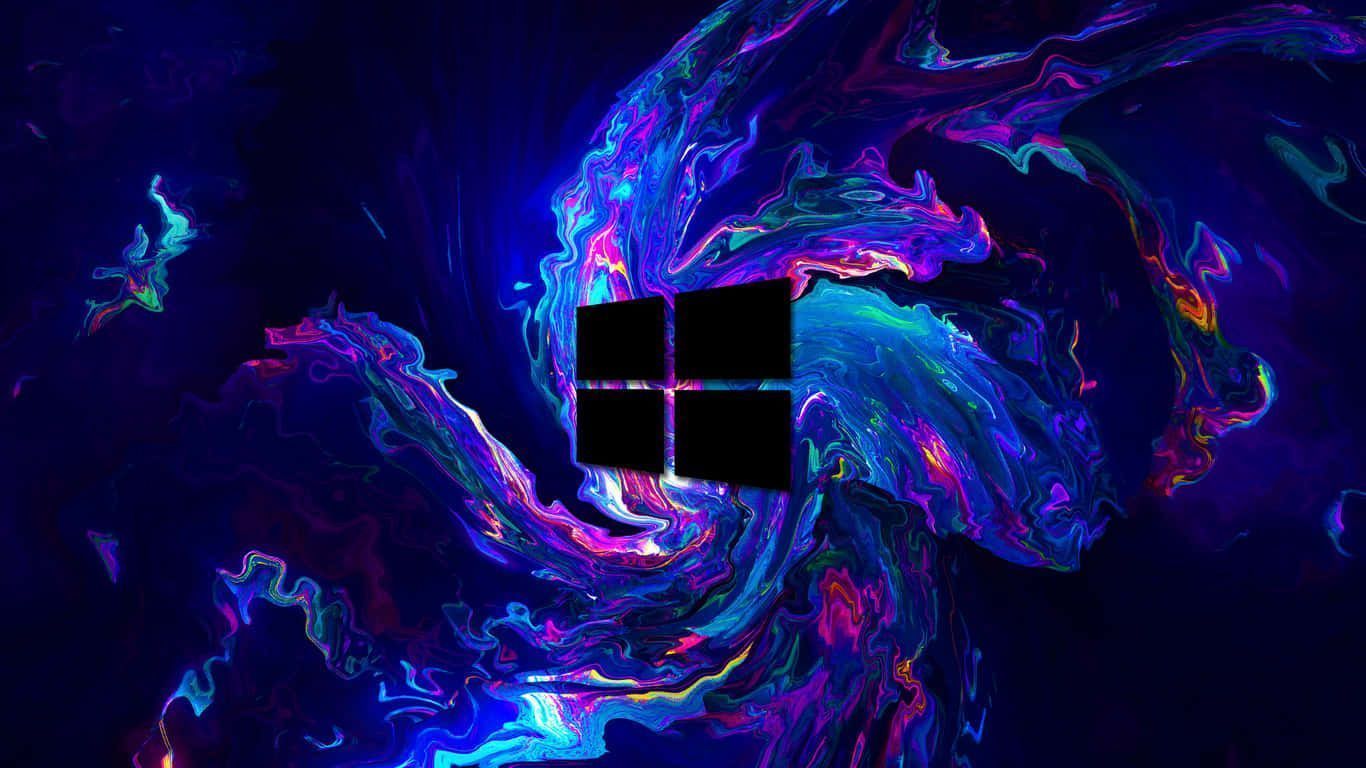 A Windows logo on a background of swirling, colorful paint - 1366x768