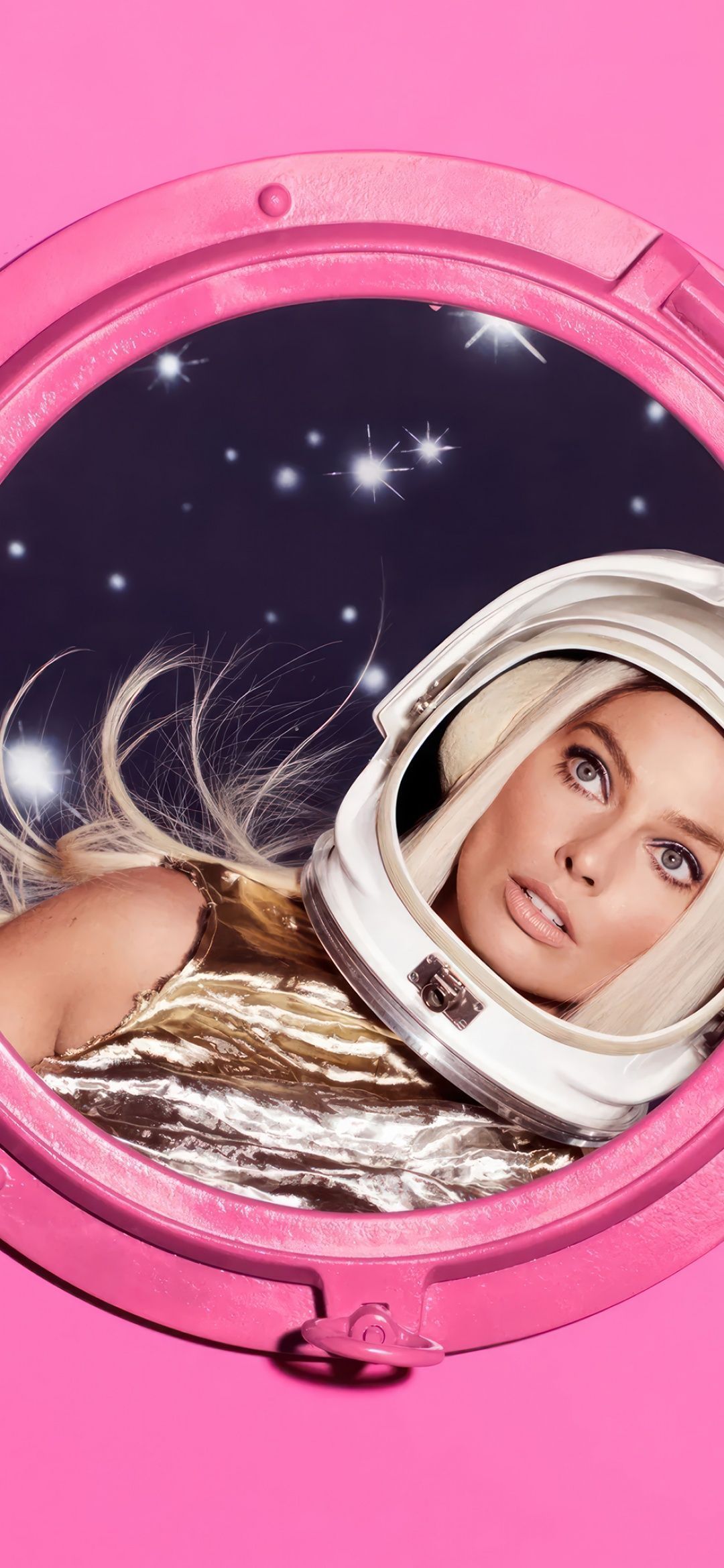 IPhone wallpaper with a photo of a woman in an astronaut suit - Barbie