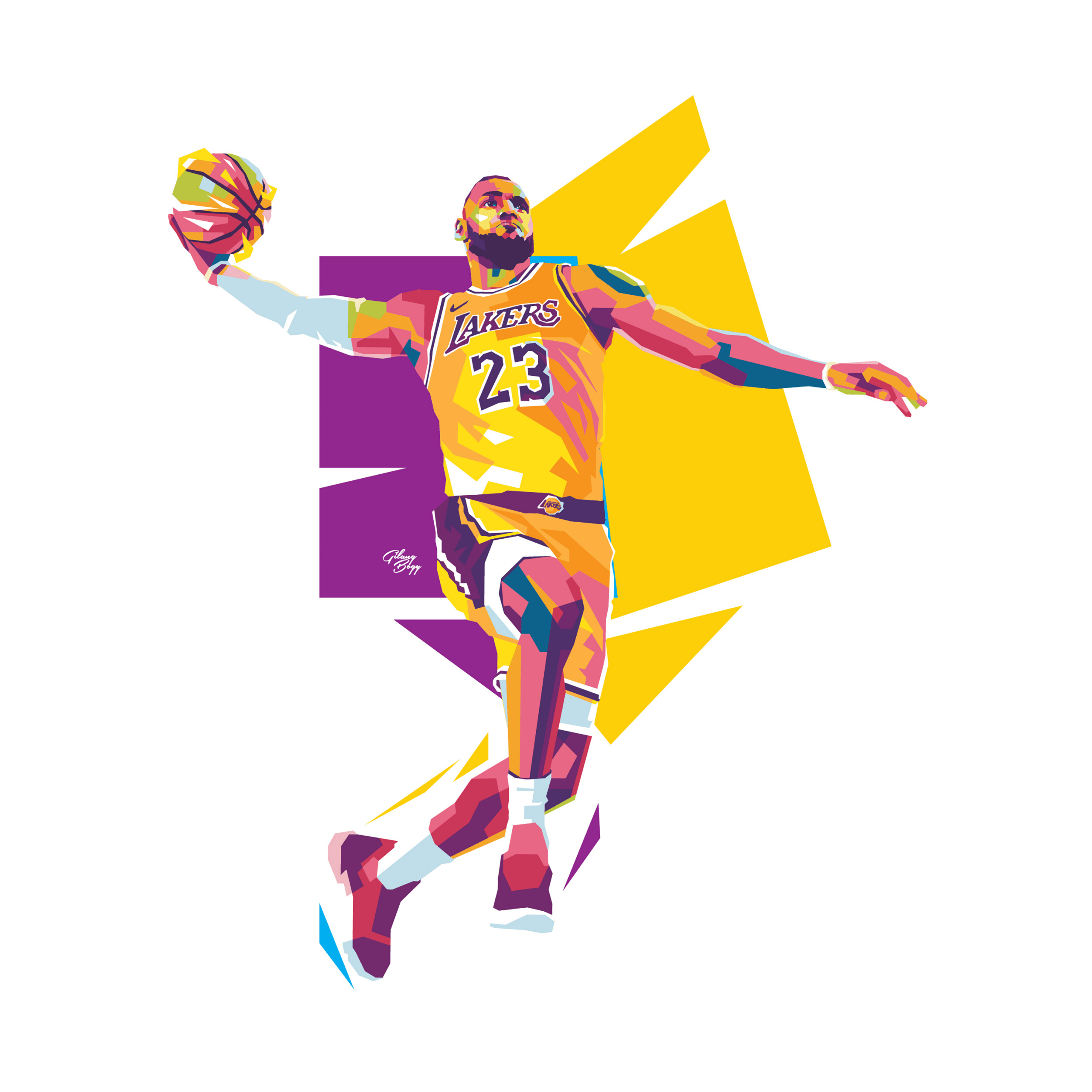 Lebron James, Los Angeles Lakers, in colorful low poly pop art style. Perfect for a basketball fan or player. - Los Angeles Lakers, Lebron James