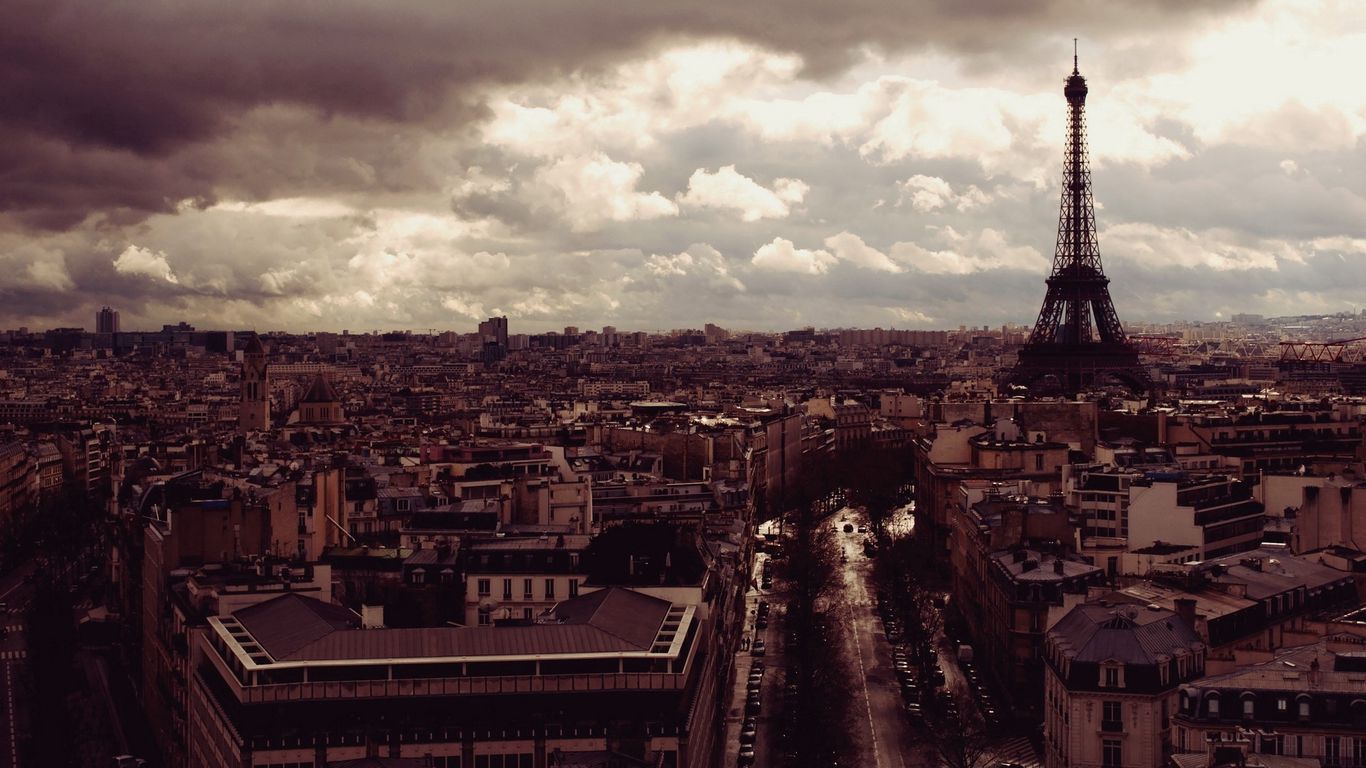 Download wallpaper 1366x768 eiffel tower, paris, france, top view, evening tablet, laptop HD background