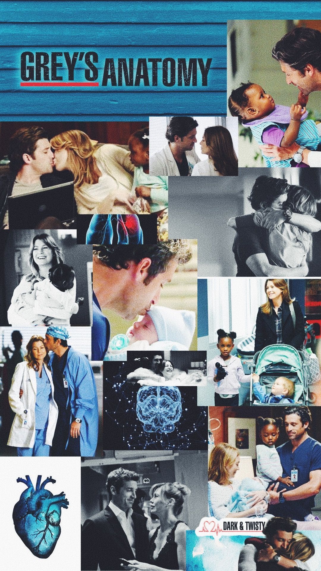 A collage of Grey's Anatomy characters, with the show's name at the top. - Grey's Anatomy