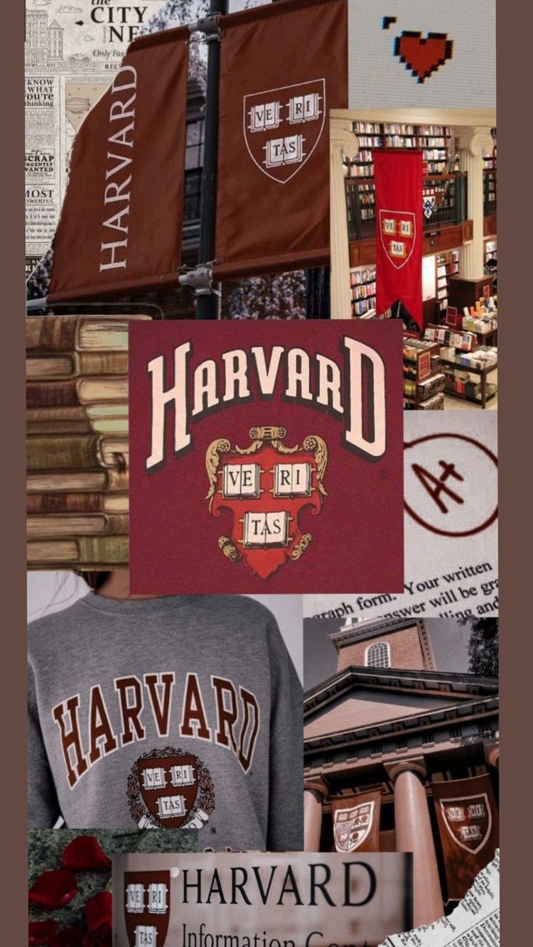 A collage of Harvard images including the university logo, a book, and a Harvard sweater - Harvard