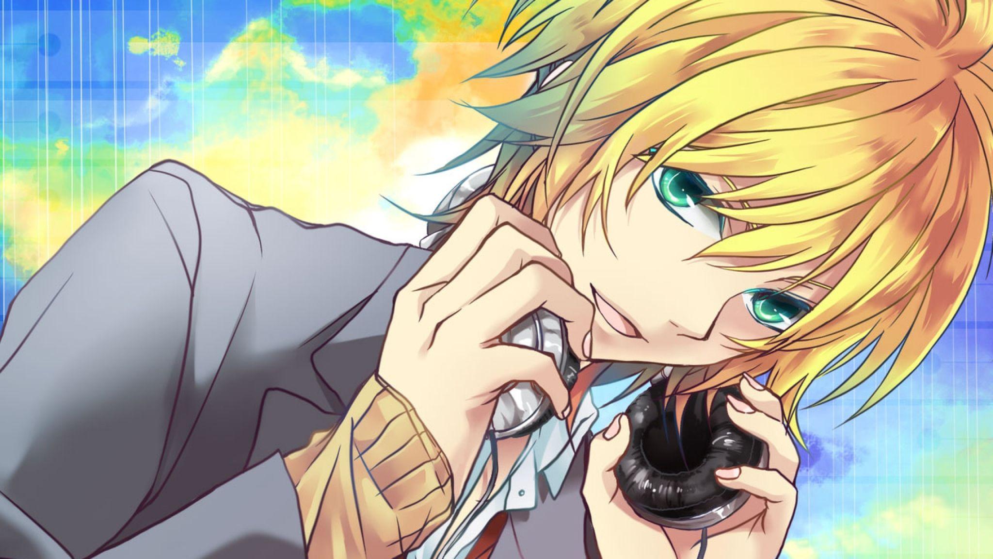 A blonde haired anime character wearing a suit and tie, holding a camera up to his eye. - 