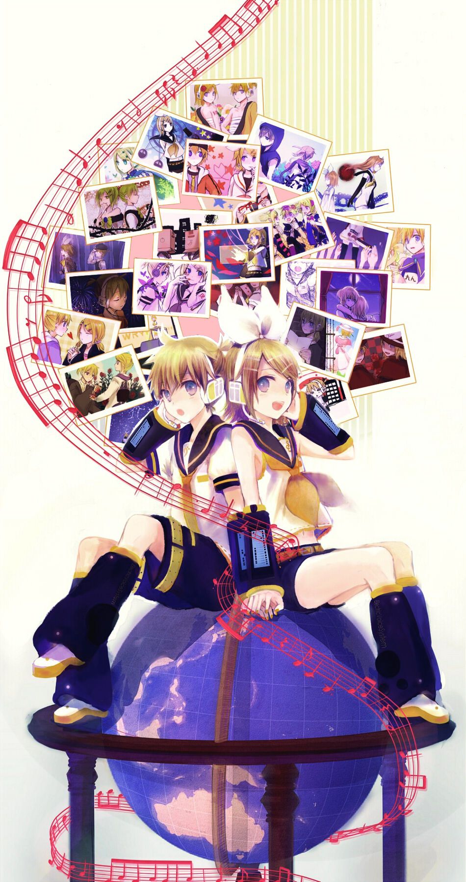 Kagamine Rin, Kagamine Len, and Kagamine Rin (Vocaloid and 26 more) drawn by Usui_(TripCube). - 
