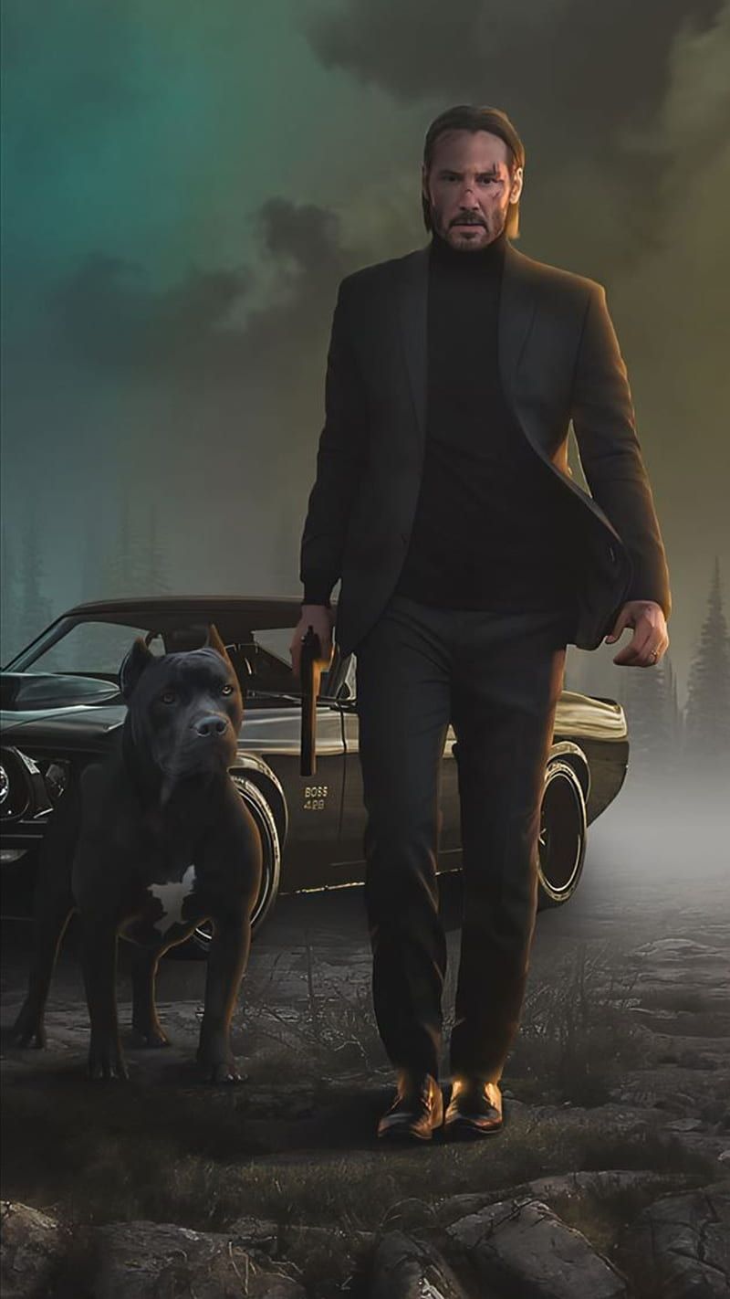 John wick with his dog and car - John Wick