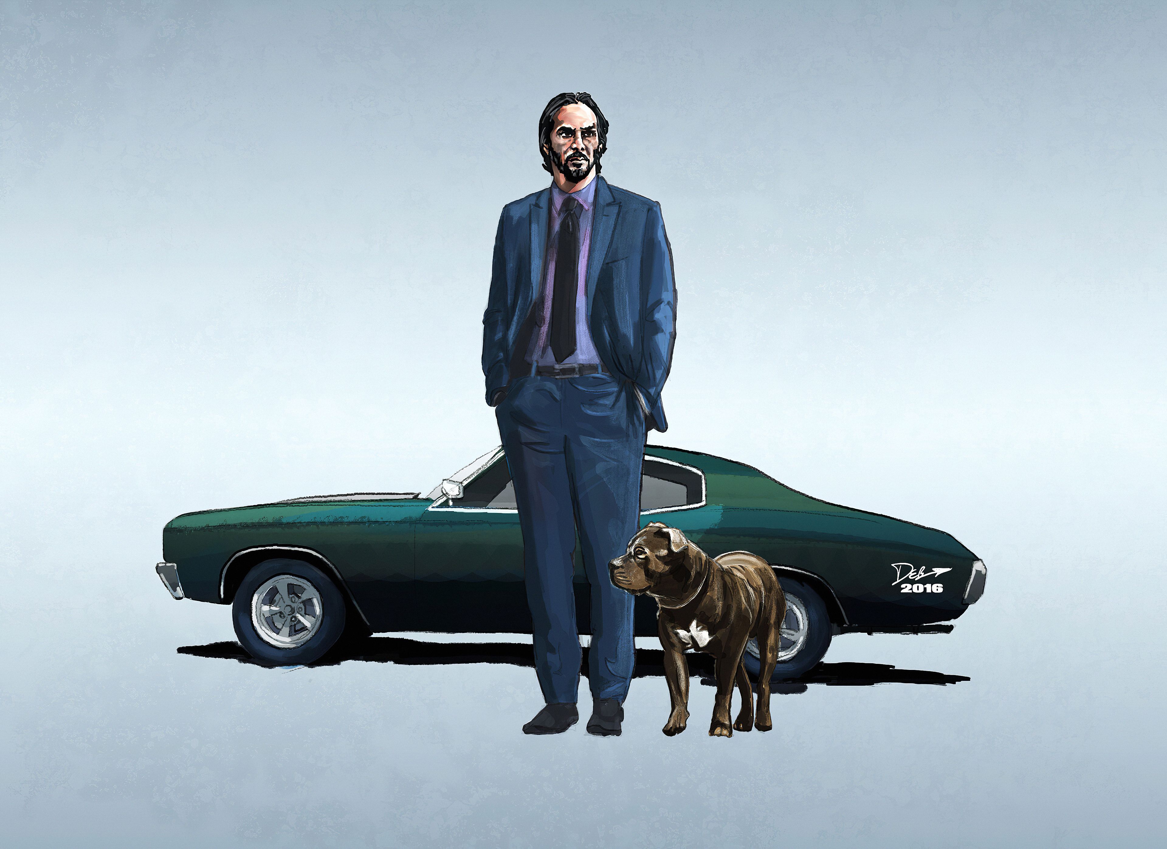 John Wick with his dog and car - John Wick