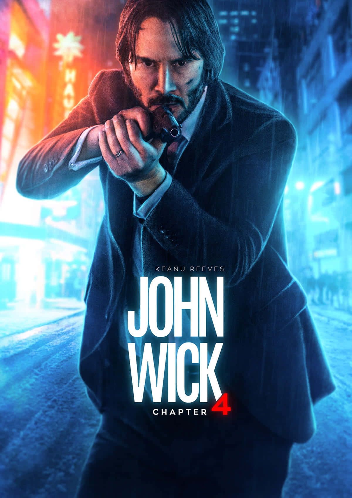 John Wick Chapter 4 movie poster with John Wick pointing a gun at the camera - John Wick