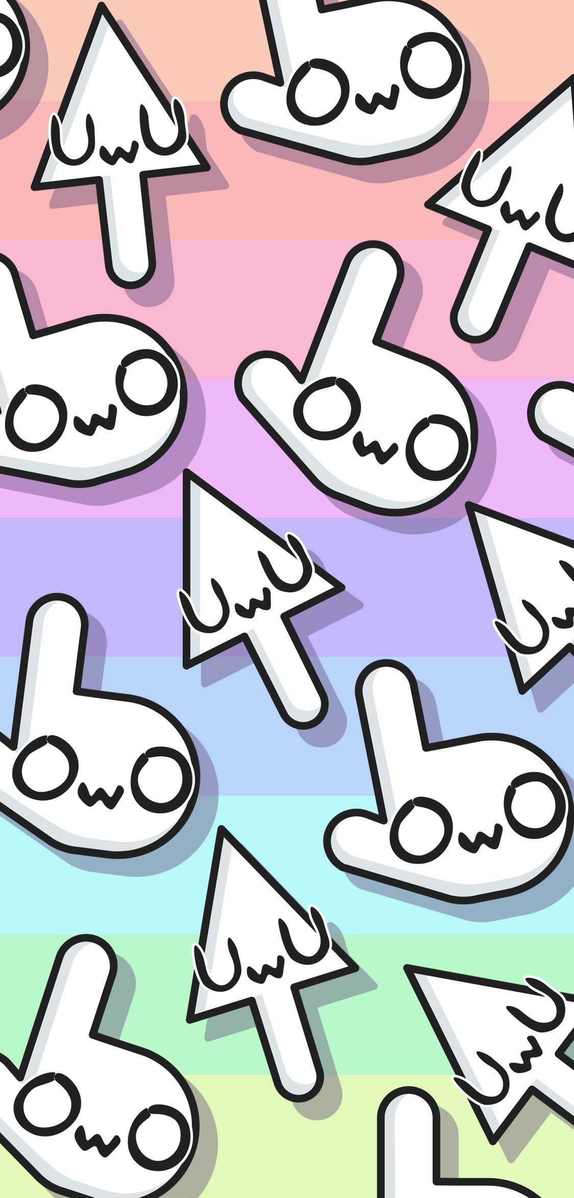 A pattern of cute white rabbits on rainbow background - OwO