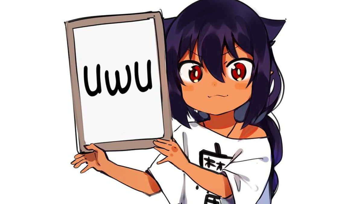 A cat girl holding a sign that says 