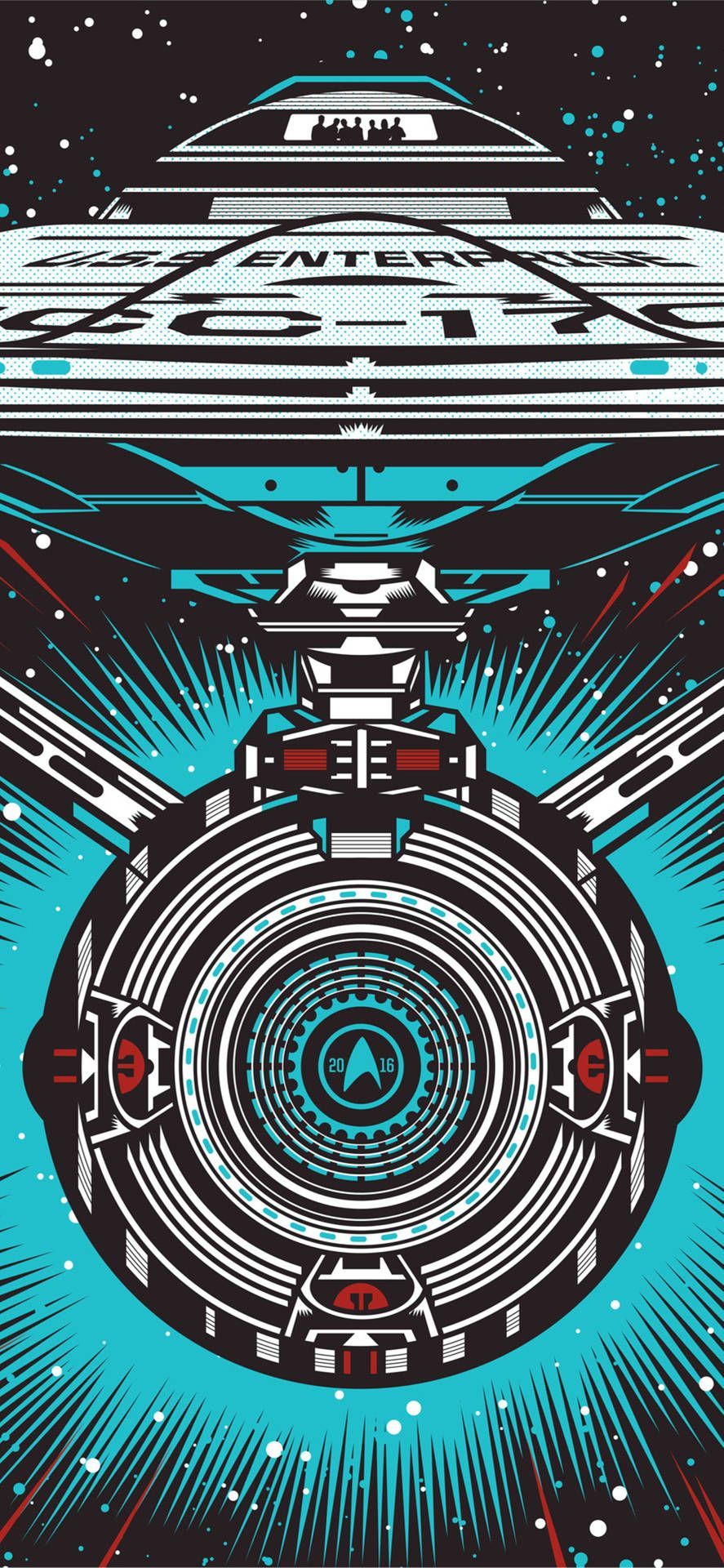 A black and blue Star Trek poster with a spaceship in the center. - Star Trek