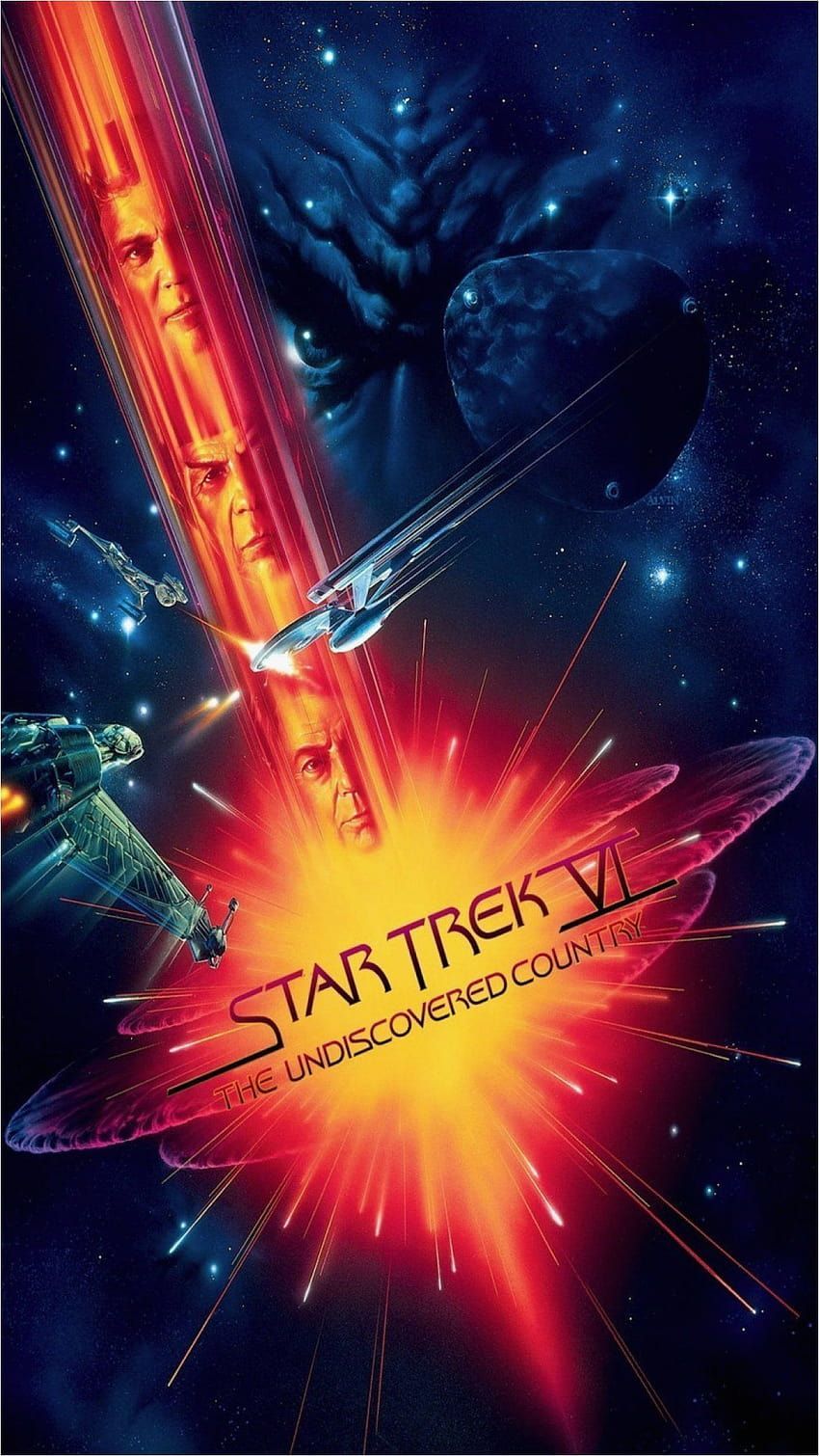 Star Trek VI: The Undiscovered Country poster featuring a spaceship flying through space with a planet in the background. - Star Trek