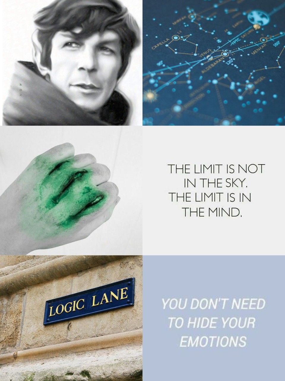 A collage of images including a quote from Sherlock Holmes - Star Trek
