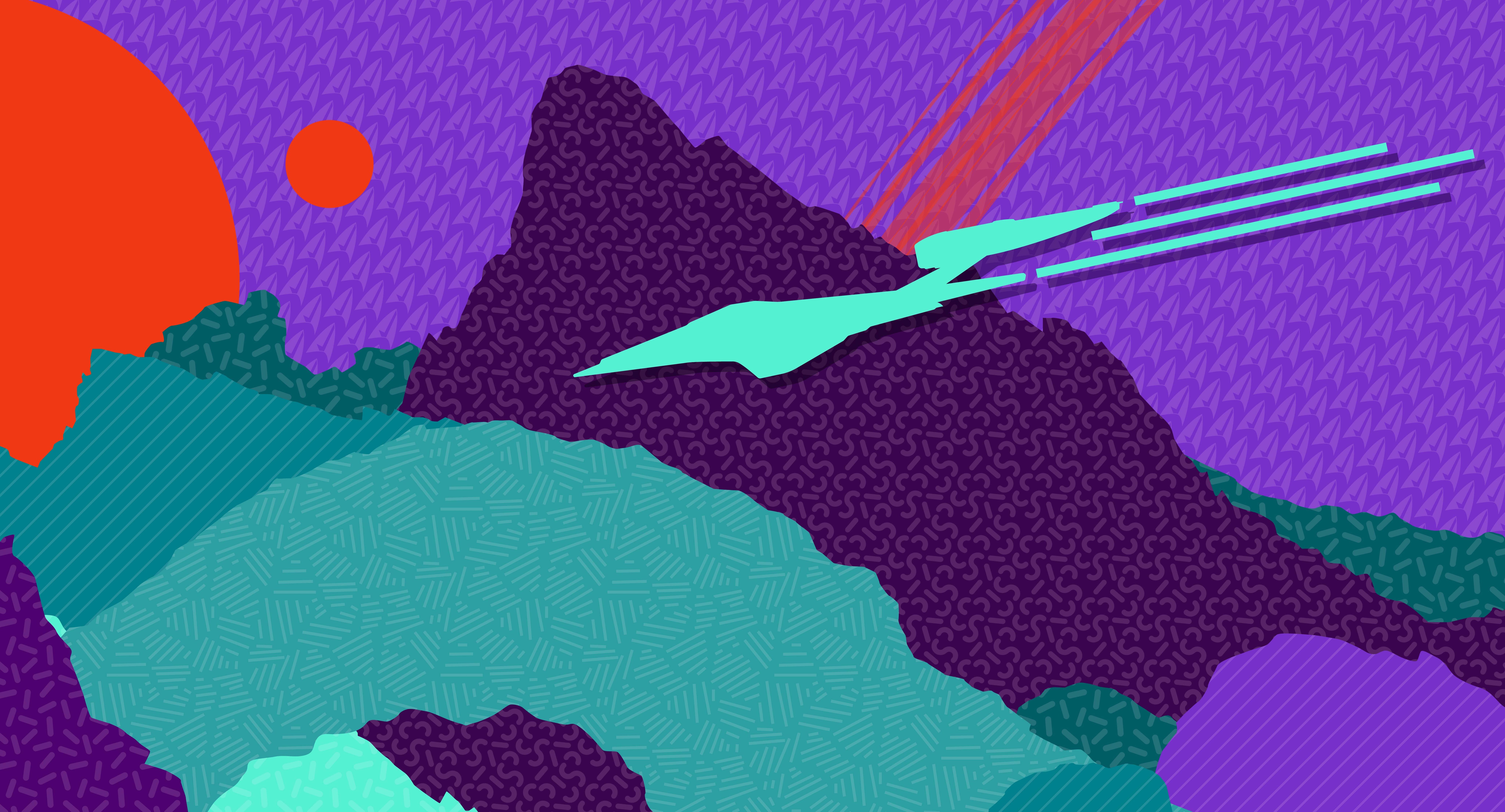 A graphic of a mountain with a spaceship flying over it - Star Trek, vector